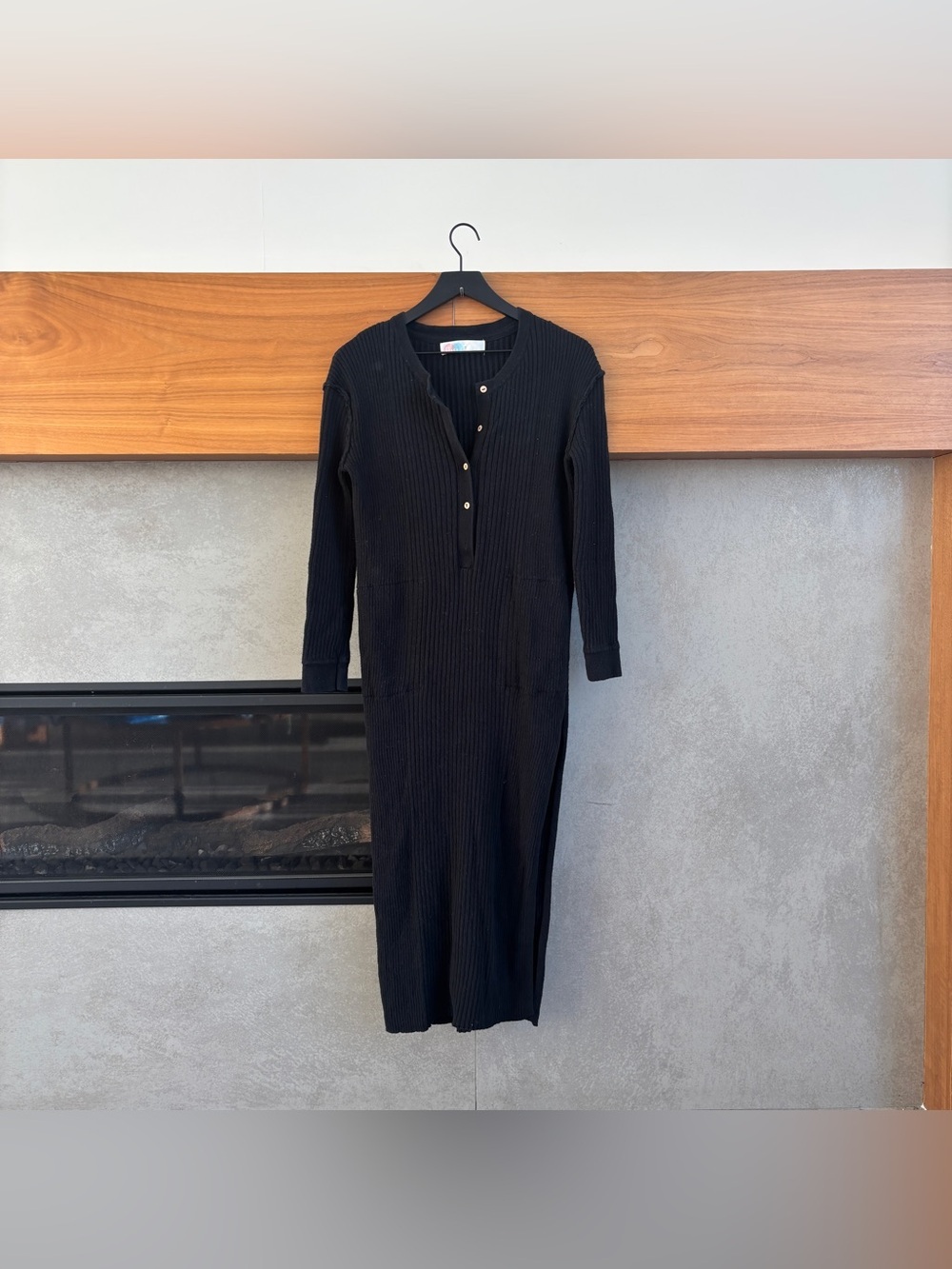 Free People Beach Ribbed Black Midi Dress, Size  XS‎